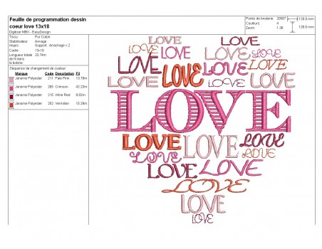 Motif de broderie machine coeur love