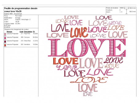 Motif de broderie machine coeur love