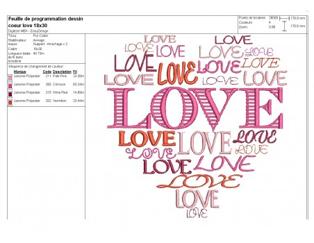 Motif de broderie machine coeur love