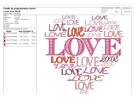 Motif de broderie machine coeur love