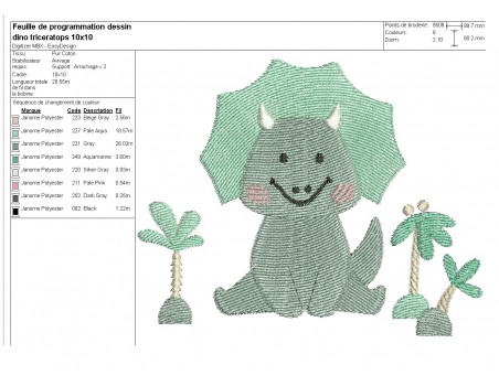 Instant download machine embroidery design triceratops dinosaur