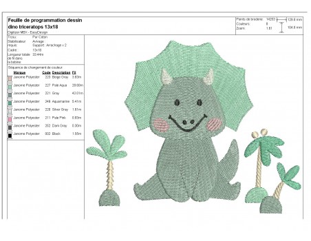 Instant download machine embroidery design triceratops dinosaur