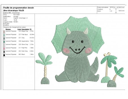 Instant download machine embroidery design triceratops dinosaur