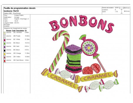 Motif de broderie machine bonbons 