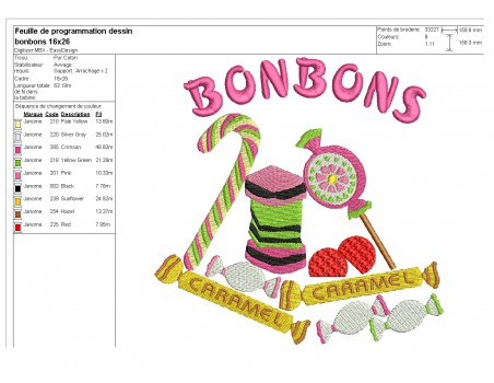 Motif de broderie machine bonbons 