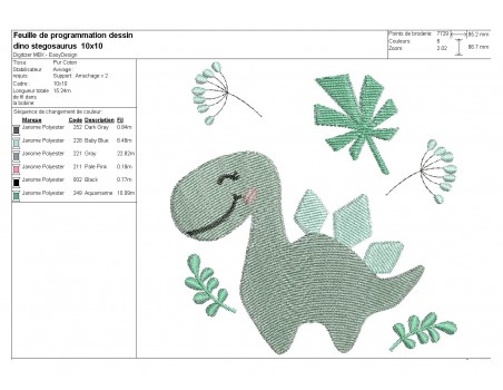 Motif de broderie machine dinosaure stégosaure