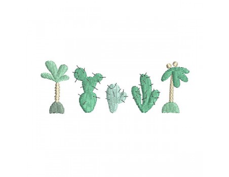 Motif de broderie machine frise palmiers cactus