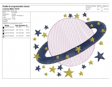 Motif de broderie machine planète étoilée en mylar