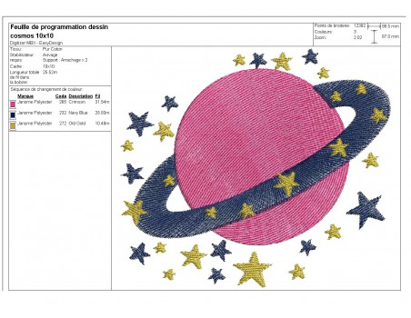 Motif de broderie machine planète étoilée