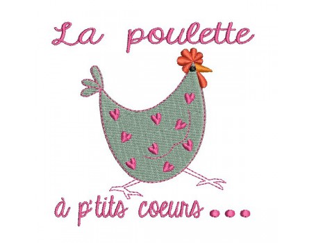 Motif de broderie machine  poule à p'tits coeurs