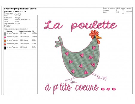 Instant download machine embroidery  applique Hen with hearts