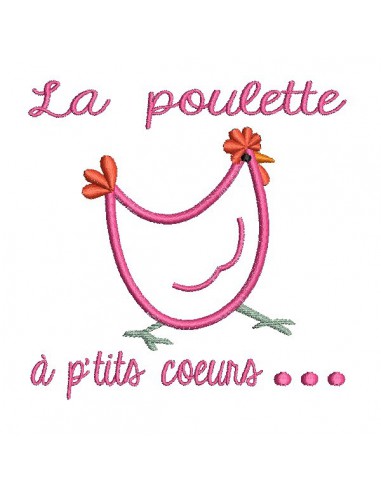 Motif de broderie machine appliqué poule à p'tits coeurs