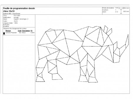 Motif de broderie machine rhinocéros origami