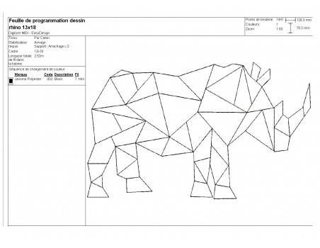 Motif de broderie machine rhinocéros origami