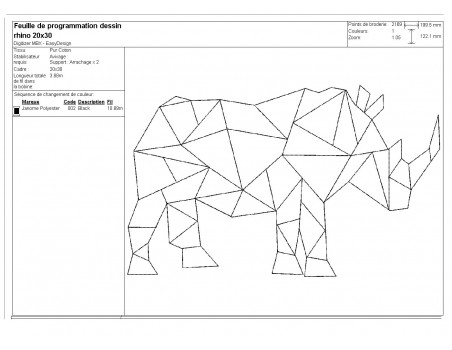 Motif de broderie machine rhinocéros origami