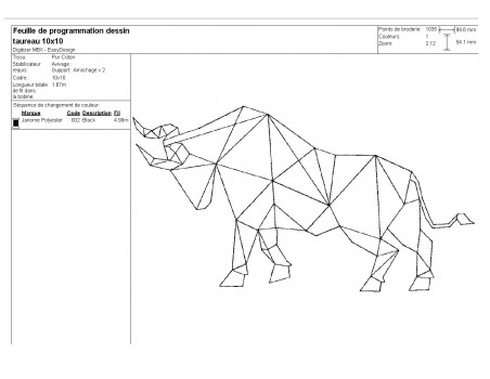 Instant download machine embroidery design geometric rhinoceros