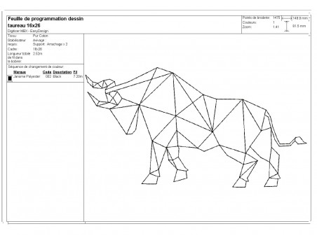 Instant download machine embroidery design geometric rhinoceros