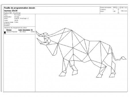 Instant download machine embroidery design geometric rhinoceros