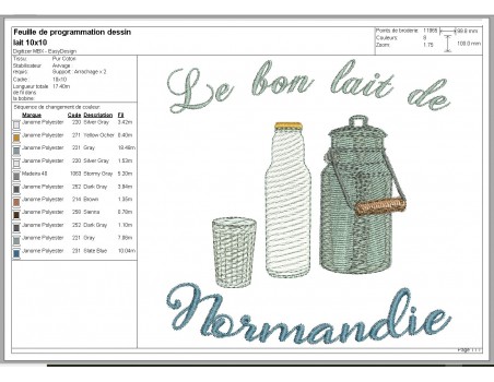 Motif de broderie machine lait de Normandie