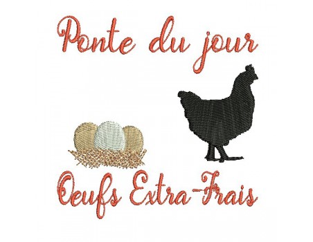 Instant download machine embroidery  design extra-fresh eggs with a hen