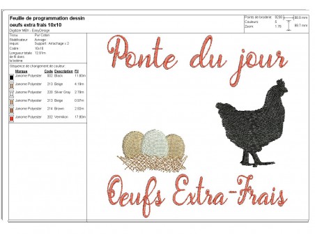 Motif de broderie machine  poule fermière