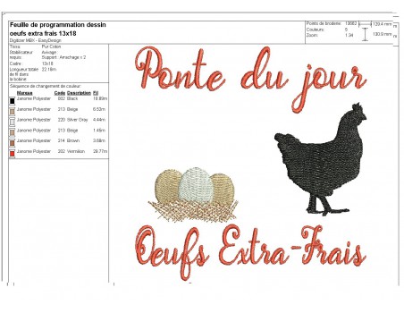 Motif de broderie machine  poule fermière