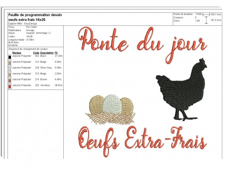 Instant download machine embroidery  design extra-fresh eggs with a hen