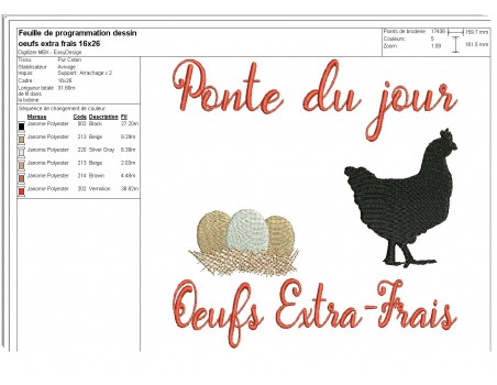 Motif de broderie machine  poule fermière