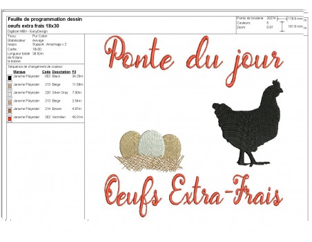 Instant download machine embroidery  design extra-fresh eggs with a hen