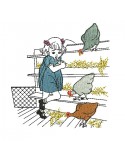 Instant download machine embroidery  design girl collecting chicken eggs