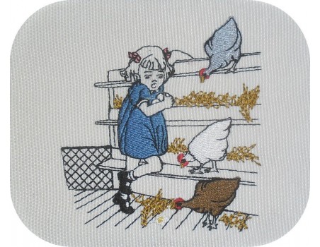 Instant download machine embroidery  design girl and her hens