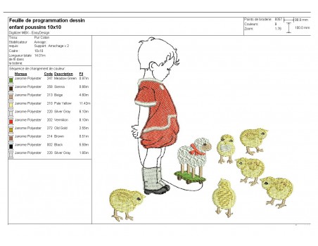 Motif de broderie machine enfant avec des poussins