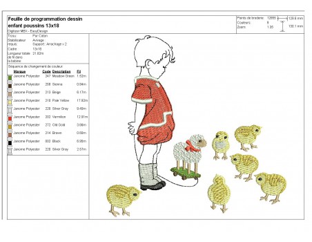 Motif de broderie machine enfant avec des poussins