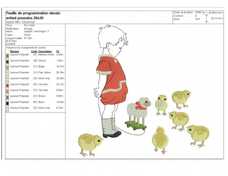 Motif de broderie machine enfant avec des poussins