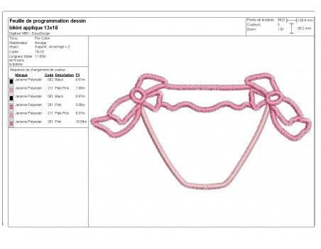 Motif de broderie machine bikini appliqué