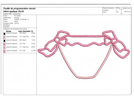 Motif de broderie machine bikini appliqué