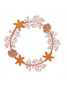 Motif de broderie machine cadre mer corail