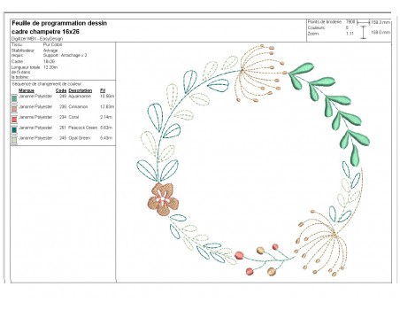 Motif de broderie machine cadre champêtre