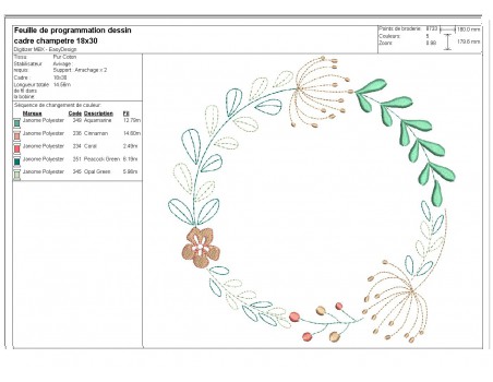 Motif de broderie machine cadre champêtre