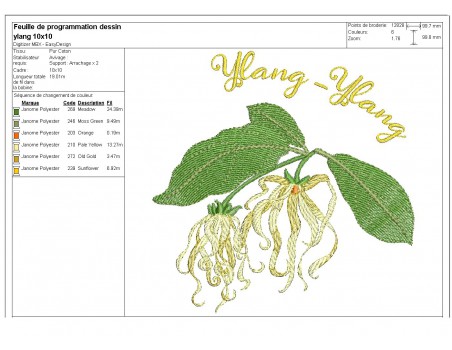 Motif de broderie machine fleur ylang ylang