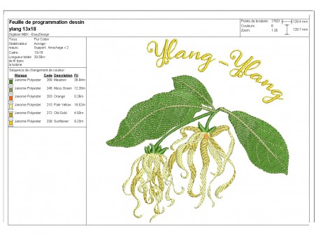 Motif de broderie machine fleur ylang ylang