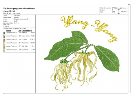 Motif de broderie machine fleur ylang ylang