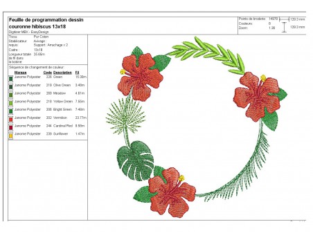 Motif de broderie machine cadre fleur d'hibiscus