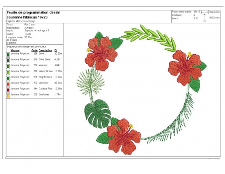 Motif de broderie machine cadre fleur d'hibiscus