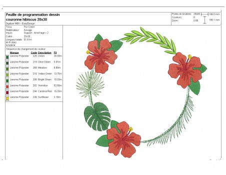 Motif de broderie machine cadre fleur d'hibiscus