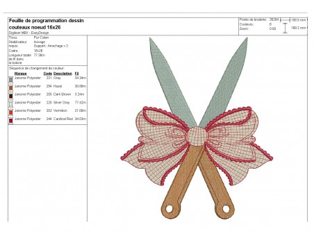 Motif de broderie machine  couteaux  avec un noeud
