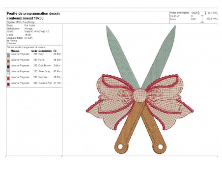 Motif de broderie machine  couteaux  avec un noeud
