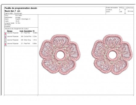 Motif de broderie machine petites  fleurs charms ou oeillets