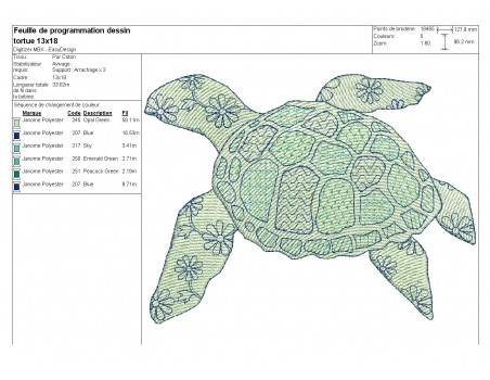 Motif de broderie machine tortue de mer