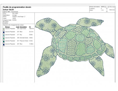 Motif de broderie machine tortue de mer